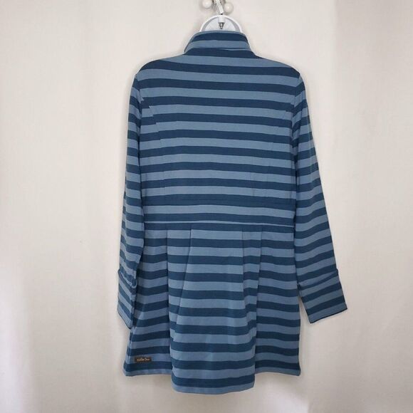 Blue Striped Jacket M Mandarin Collar Two Tone Pockets Pleated Matilda Jane - Picture 3 of 5